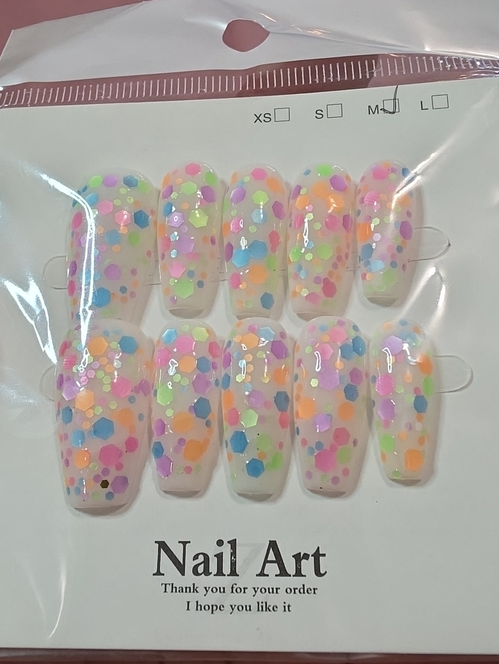 Nail Art Press-On Nails with Pastel Confetti - Multicolor